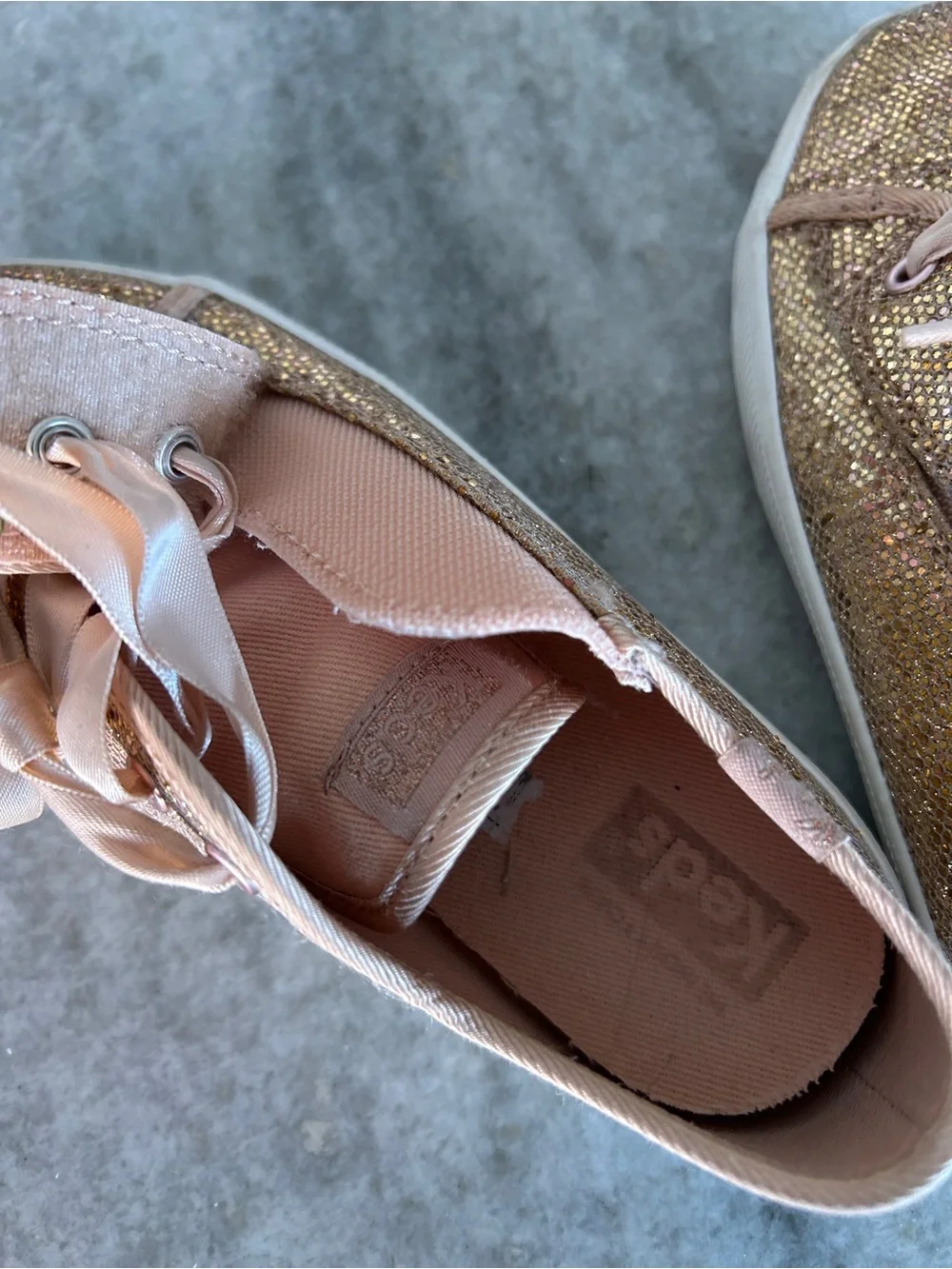 Keds Kids Pink Gold Glitter Ribbon Lace Sneakers Size 10